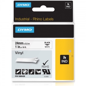 Dymo Rhino White Vinyl Tape - 24mm, Black Text (p/n: 1805430) 1805430